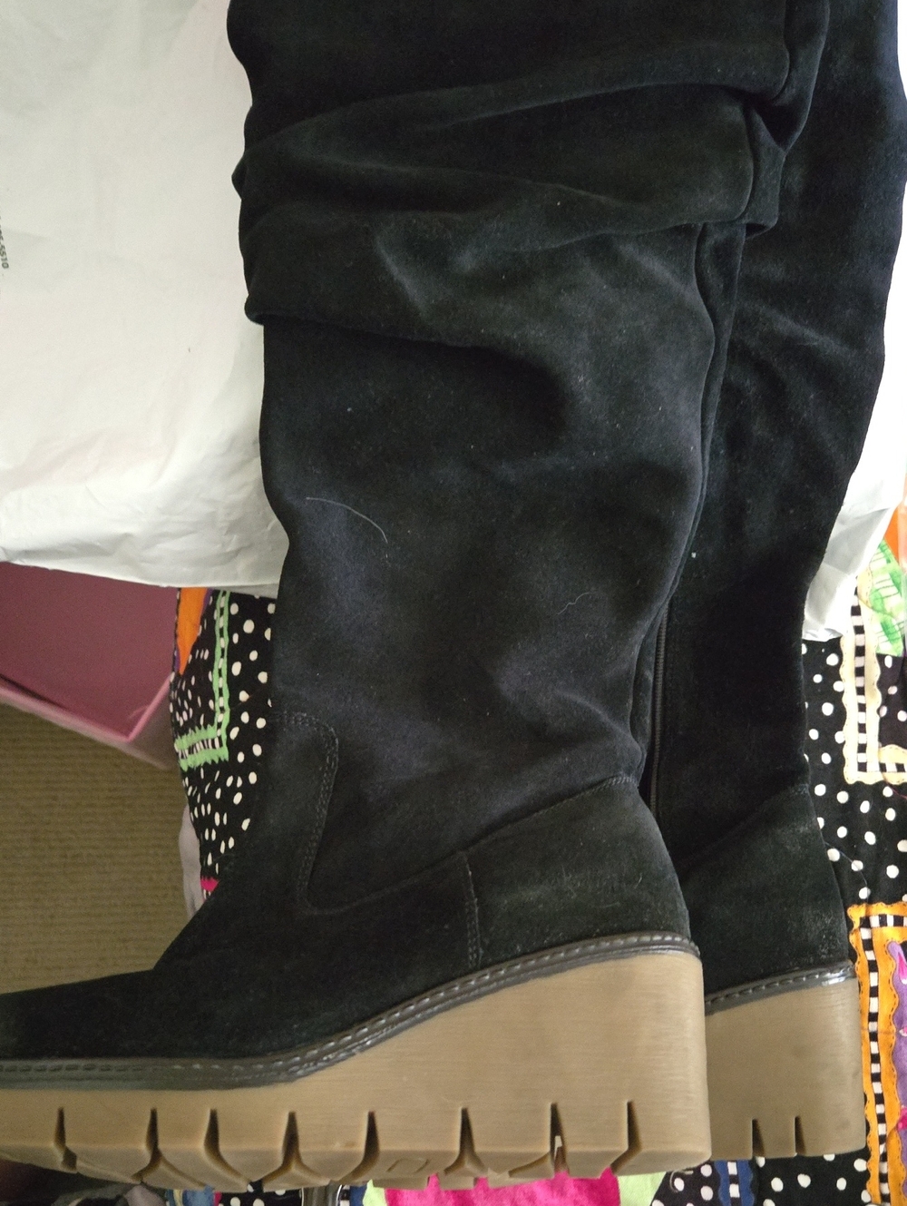 Black Suede Platform Wedge Over The Knee, Knee Boots -vintage Foundry Co.